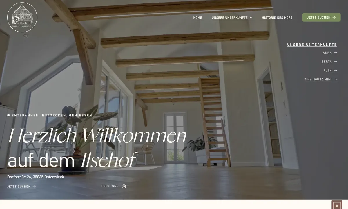 Startseite der Website vom Ilsehof